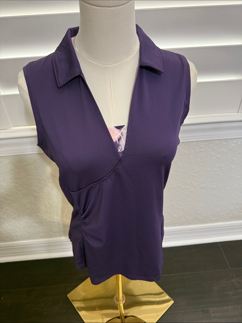 Pebble Beach Sleeveless V-Neck Polo Top in Deep Purple